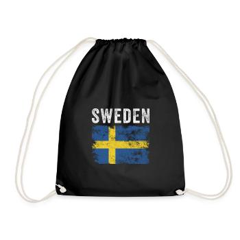 Sweden Flag Distressed - Swedish Flag - Drawstring Bag - black - Front