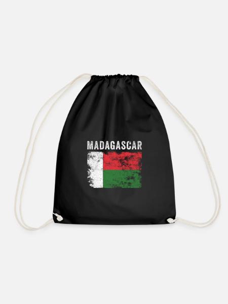 Madagascar Flag Distressed Malagasy Flag - Drawstring Bag - black