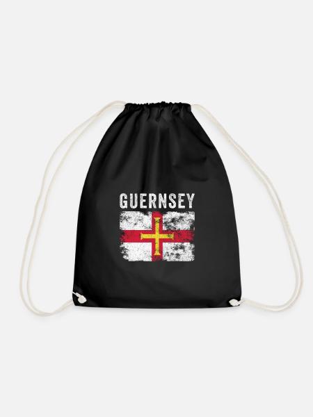 Guernsey Flag Distressed - Guernsey Flag - Drawstring Bag - black