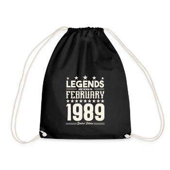 Geschenklegende Februar 1989. Geschenk Februar 1989. - Turnbeutel - Schwarz - Vorne
