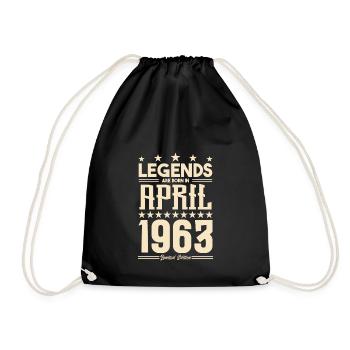 Geschenk Legende April 1963 Geschenk April 1963. April - Turnbeutel - Schwarz - Vorne