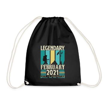 Vintage Birthday Gift February 2021, February. - Drawstring Bag - black - Front