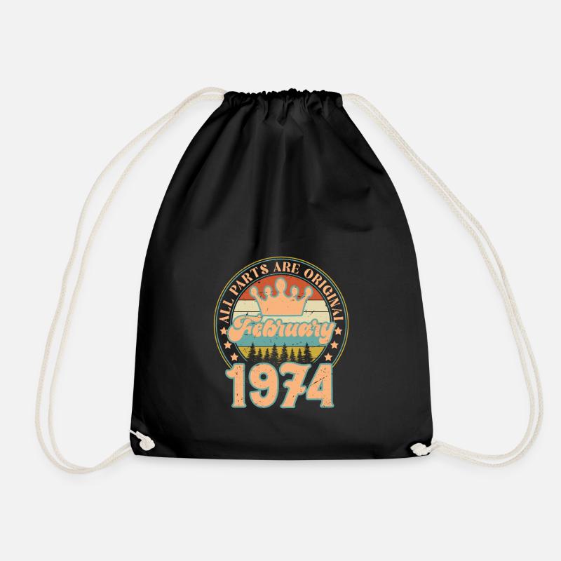 February 1974. February 1974 Birthday Gift. - Drawstring Bag - black