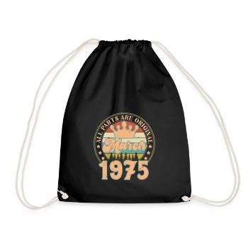 March 1975. March 1975 Birthday Gift. March. - Drawstring Bag - black - Front
