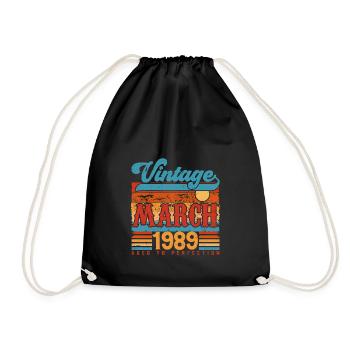 March 1989, Vintage March 1989 Anniversary Gift. - Drawstring Bag - black - Front