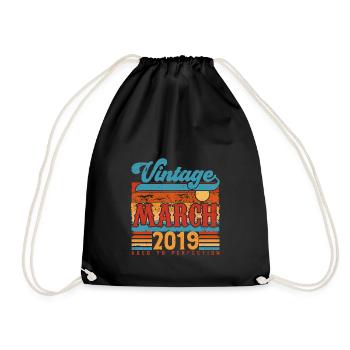 März 2019, Vintage-Jubiläumsgeschenk März 2019. - Turnbeutel - Schwarz - Vorne