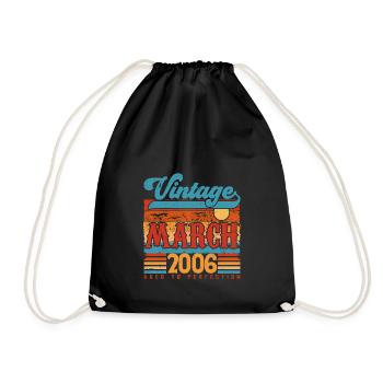 March 2006, March 2006 Vintage Anniversary Gift. - Drawstring Bag - black - Front