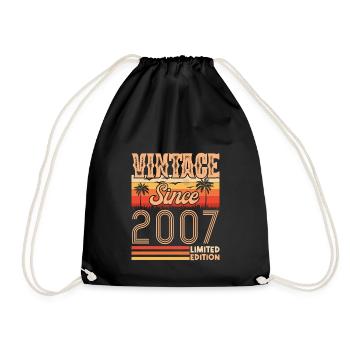2007. Vintage Born in 2007 Birthday - Drawstring Bag - black - Front