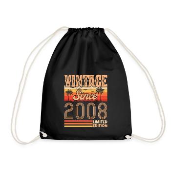 Anniversary 2008. Vintage Born in 2008 Birthday - Drawstring Bag - black - Front