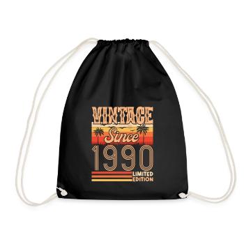 1990 Anniversary. Vintage Born in 1990 Anniversary - Drawstring Bag - black - Front