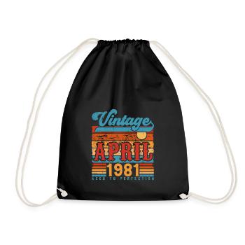 April 1981, April 1981 Vintage Jubiläumsgeschenk - Turnbeutel - Schwarz - Vorne