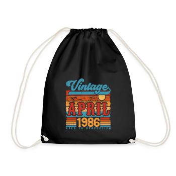 April 1986, April 1986 Vintage Jubiläumsgeschenk - Turnbeutel - Schwarz - Vorne
