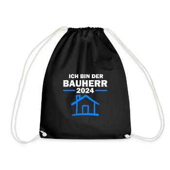 Bauherr 2024 Hausbau Häuslebauer Geschenk - Turnbeutel - Schwarz - Vorne