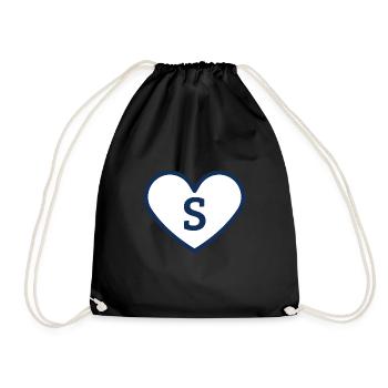Buchstabe s Herz Sport Trend Blau - Geschenkidee - Turnbeutel - Schwarz - Vorne
