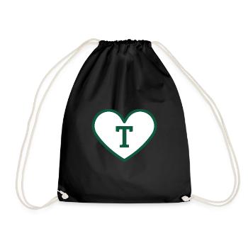 Buchstabe t Herz Sport Trend grün - Geschenkidee - Turnbeutel - Schwarz - Vorne