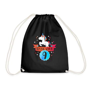 J’ai neuf ans - anniversaire-Einhorn - Sac de sport léger - noir - Devant
