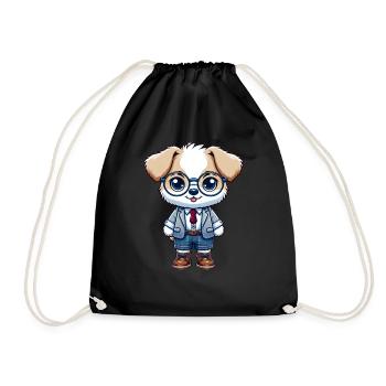 Cute Schoolboy Dog - Drawstring Bag - black - Front