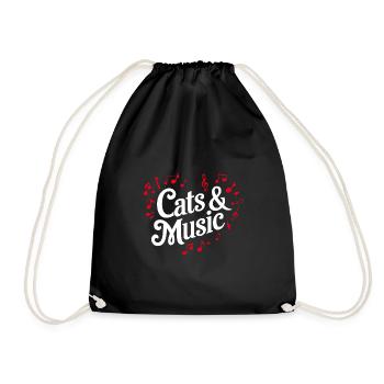 I Love Cats and Music Heart of Music Sheet Music - Drawstring Bag - black - Front