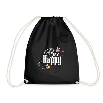 Bee Happy Happy Bees Beekeeper Honey Pun - Drawstring Bag - black - Front