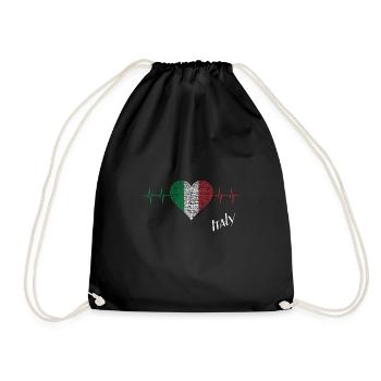 Italy, gestricheltes Herz, Herzschlag, Italien - Turnbeutel - Schwarz - Vorne
