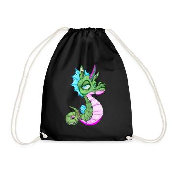 Cute Seahorse Unicorn Seahorse Gift Idea - Drawstring Bag - black - Front