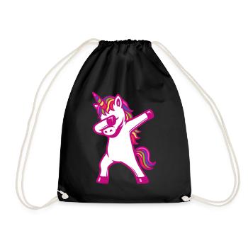 Einhorn dabbing - Regenbogen Farben - Geschenk - Turnbeutel - Schwarz - Vorne