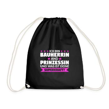 Bauherrin Bauherr Bauherrinnen Geschenk - Turnbeutel - Schwarz - Vorne