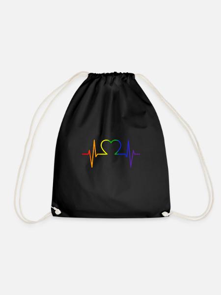 Regenbogen Flagge Geschenk Herzschlag LGBT - Turnbeutel - Schwarz