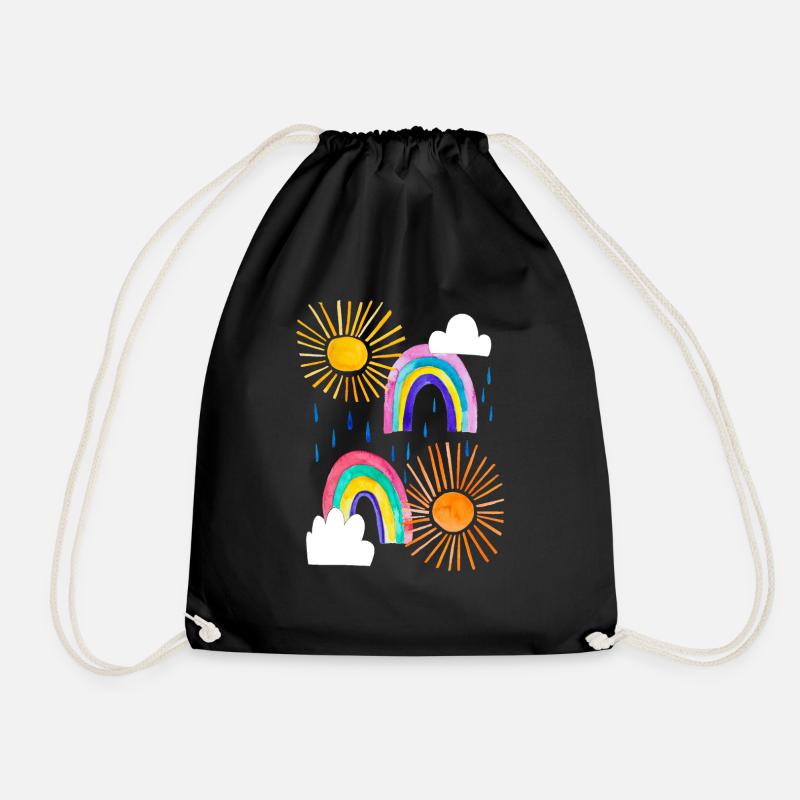 Rainbow, clouds, sun, rain in bright colors - Drawstring Bag - black