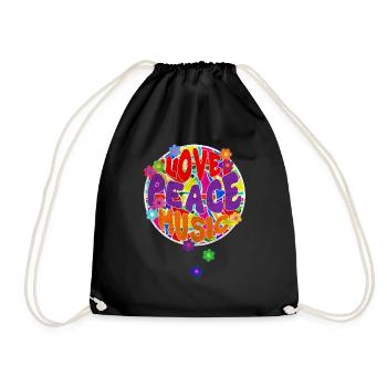 Flower Power Hippie LOVE PEACE MUSIC 2 - Drawstring Bag - black - Front