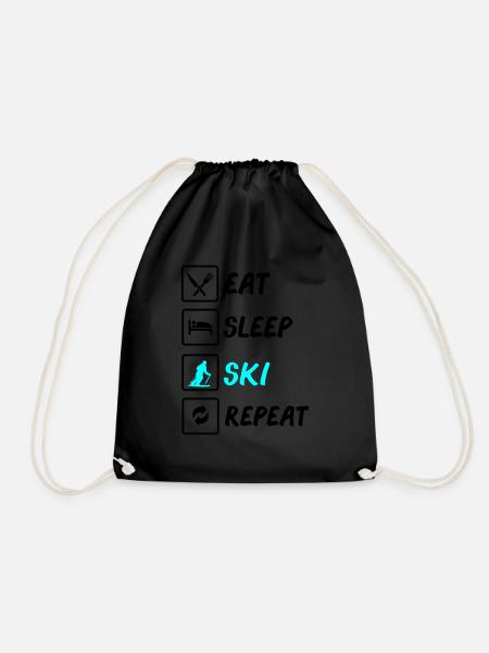 eat sleep ski repeat - Drawstring Bag - black