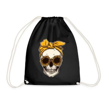 Sunflower skull skeleton neckerchief Halloween - Drawstring Bag - black - Front