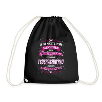 Feuerwehrfrau und Prinzessin T-Shirt - Turnbeutel - Schwarz - Vorne