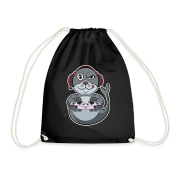Seal With Gaming Controller I Funny Gaming I Gamer - Turnbeutel - Schwarz - Vorne