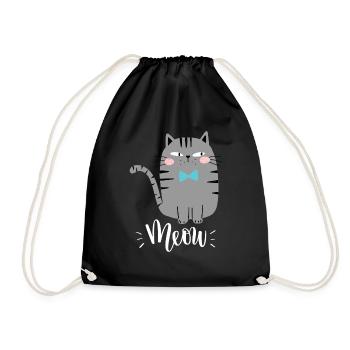 Cute Kawaii Funny Cat Saying Meow - Drawstring Bag - black - Front