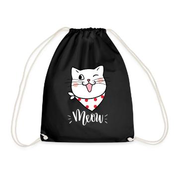 Cute Kawaii Funny Cat Saying Meow - Drawstring Bag - black - Front