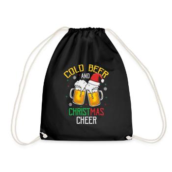Cold Beer And Christmas Cheer Retro T-Shirt - Drawstring Bag - black - Front