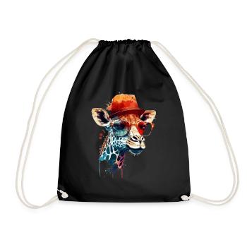 Giraffe head with glasses and hat as vector design - Drawstring Bag - black - Front