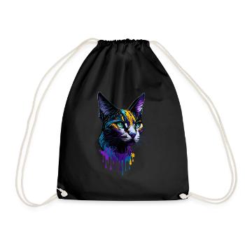 Colorful Cat Splash Art Devon Rex - Drawstring Bag - black - Front