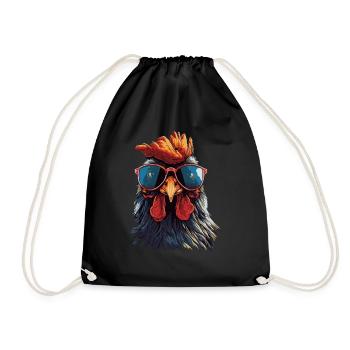Drôle de poulet avec des lunettes de soleil - Sac de sport léger - noir - Devant