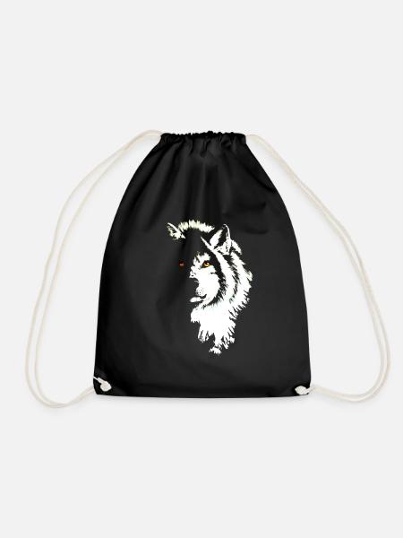 Wolf black & white - Turnbeutel - Schwarz
