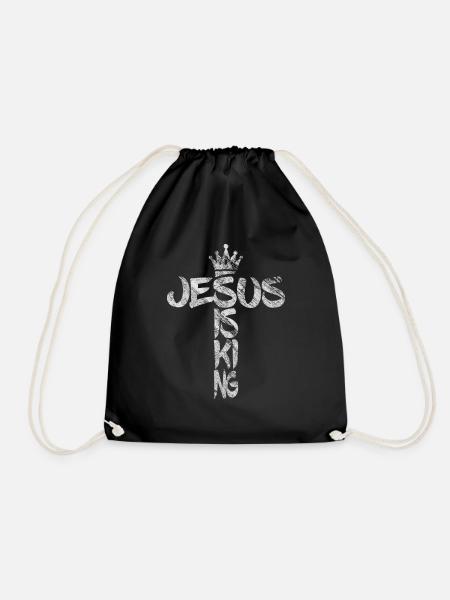 Jesus is King Christian Vintage Cross - Drawstring Bag - black