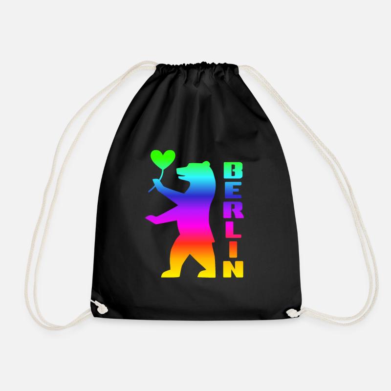 Pride Berliner Bär mit Herz Regenbogen Flagge - Turnbeutel - Schwarz