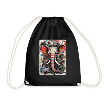 Elephant Cartoon Graffiti - Drawstring Bag - black - Front