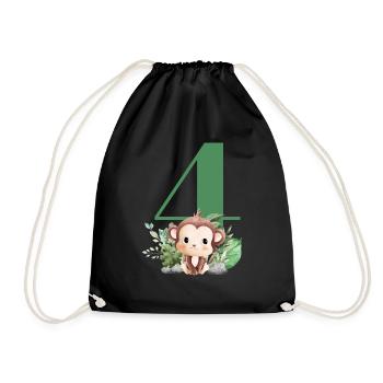 4th Birthday Monkey Safari - Drawstring Bag - black - Front