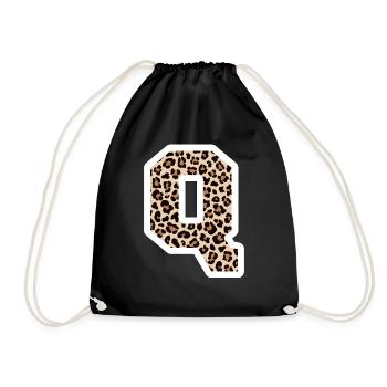 Letter Q Leopard Pattern - Birthday Gift Idea - Drawstring Bag - black - Front