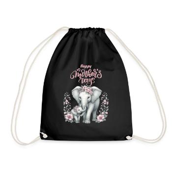 Mother's Love Elephant & Calf Floral Wreath - Turnbeutel - Schwarz - Vorne