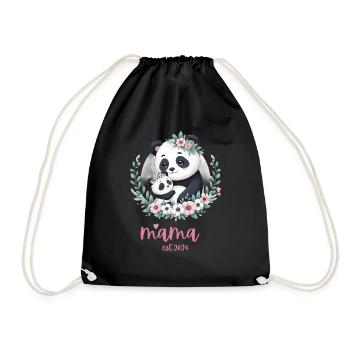 Mama est 2024 I Panda Bear Mum I First Time Mom - Drawstring Bag - black - Front