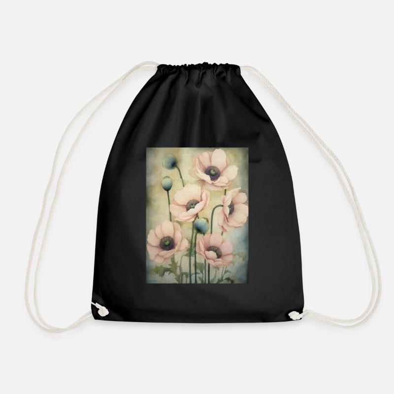 Poppies 38 - Drawstring Bag - black