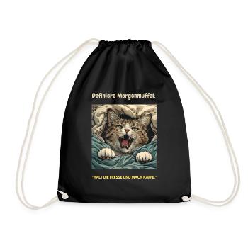 Katze Morgenmuffel Schlafshirt Schlafmütze - Turnbeutel - Schwarz - Vorne